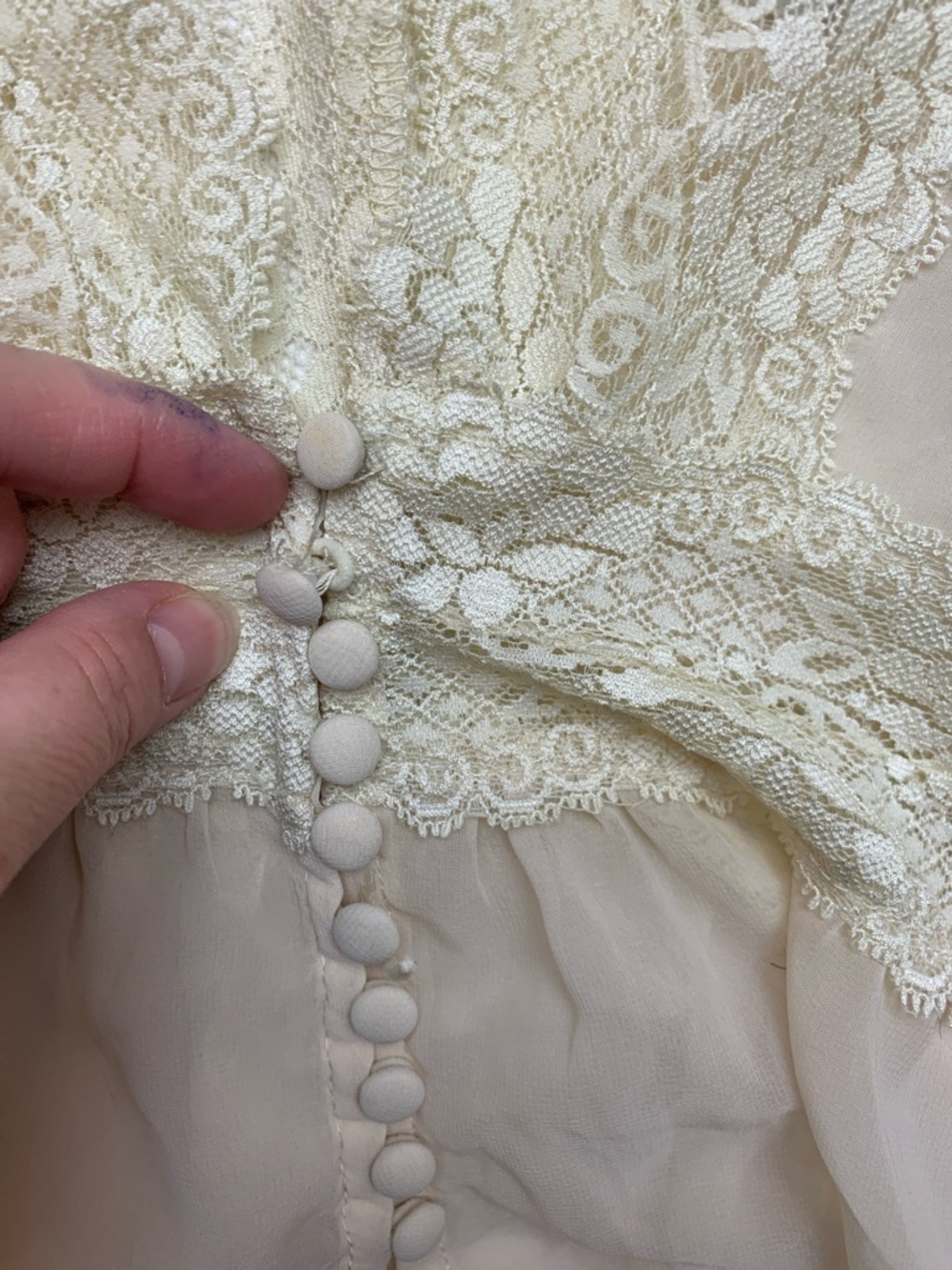 y2k Forever 21 size medium Sheer Lace Trim Button-Front Blouse Cream fairy boho - Picture 3 of 10